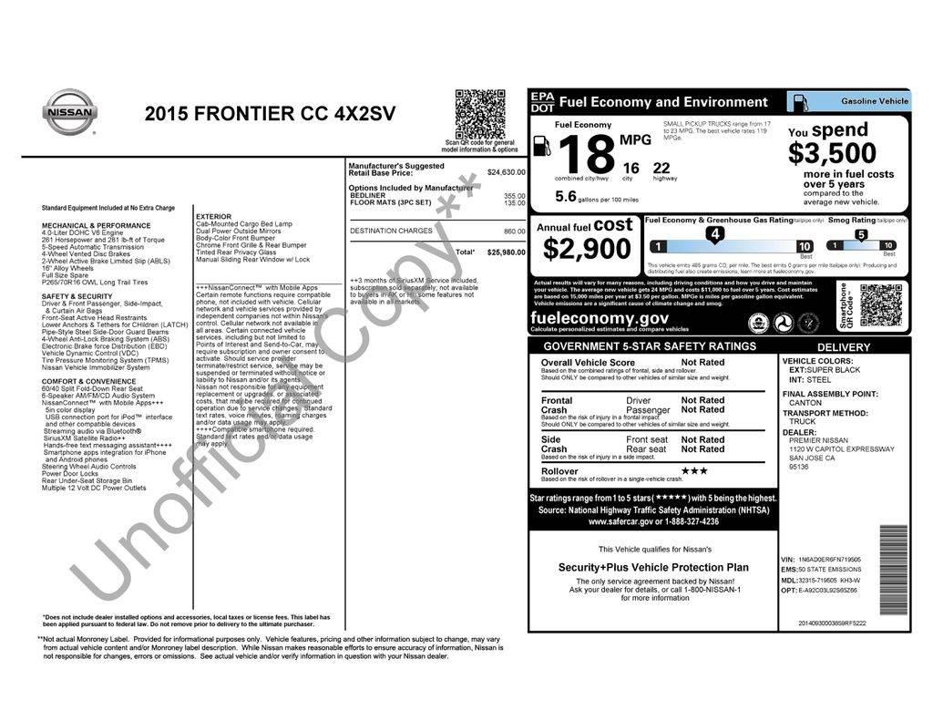 2015 Nissan Frontier SV in Santa Clara CA For Sale - Image 1