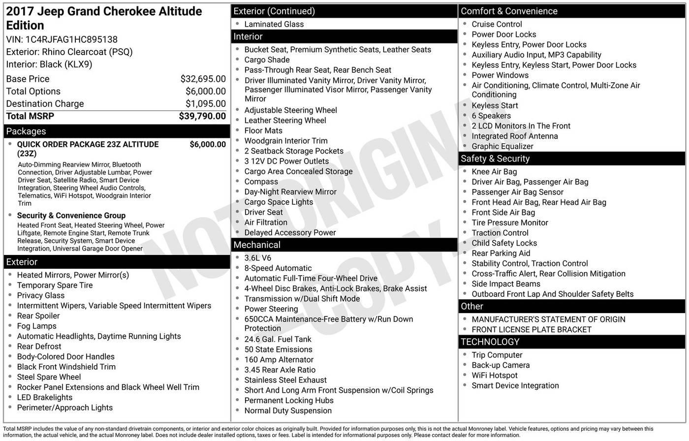 2017 Jeep Grand Cherokee Altitude in Eatontown NJ For Sale - Image 1