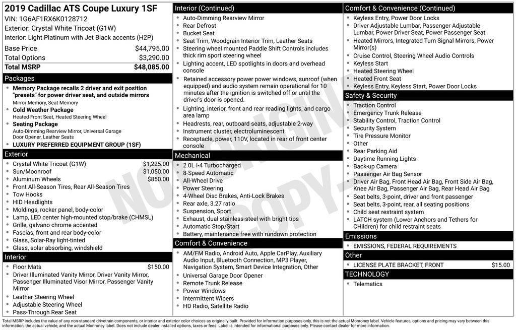 2019 Cadillac ATS Luxury in Chambersburg PA For Sale - Image 1
