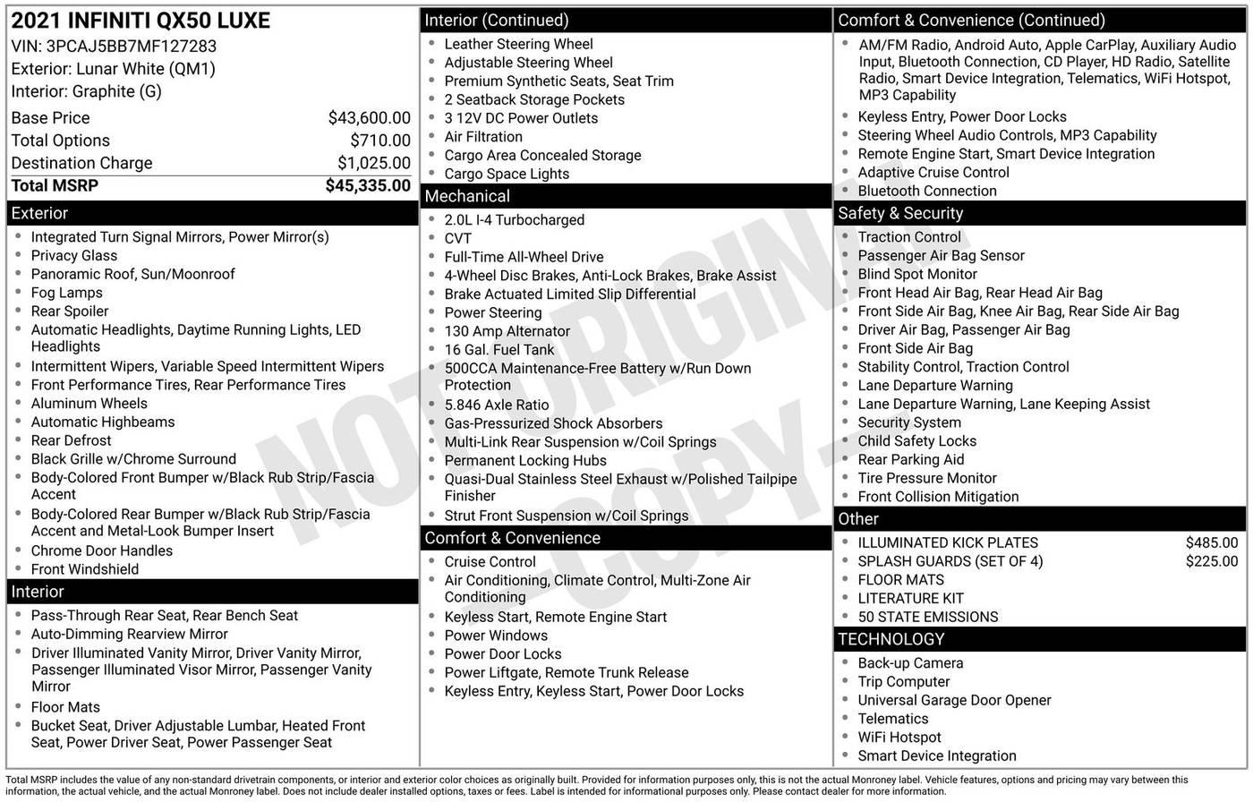 2021 INFINITI QX50 LUXE in Eatontown NJ For Sale - Image 1