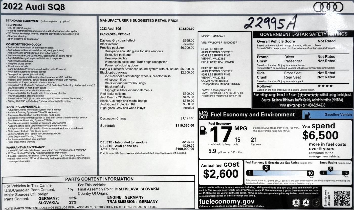 2022 Audi SQ8 Prestige in Alexandria VA For Sale - Image 1